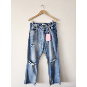 Avec Les Filles Light Blue Ripped Straight Leg Jeans